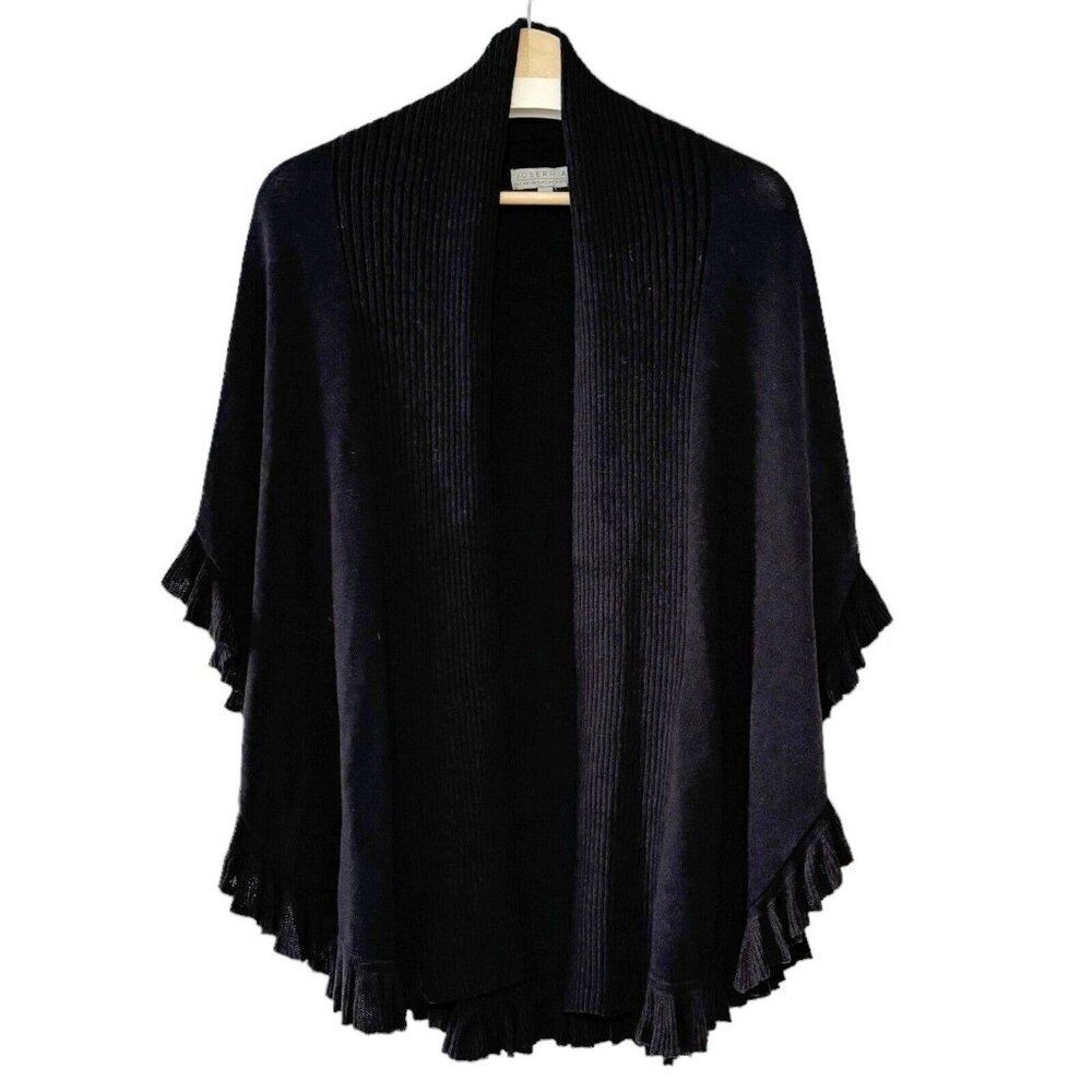 Joseph A Black Open Cardigan Drapey Poncho Ruffled Asymmetrical Kimono‎ Boho